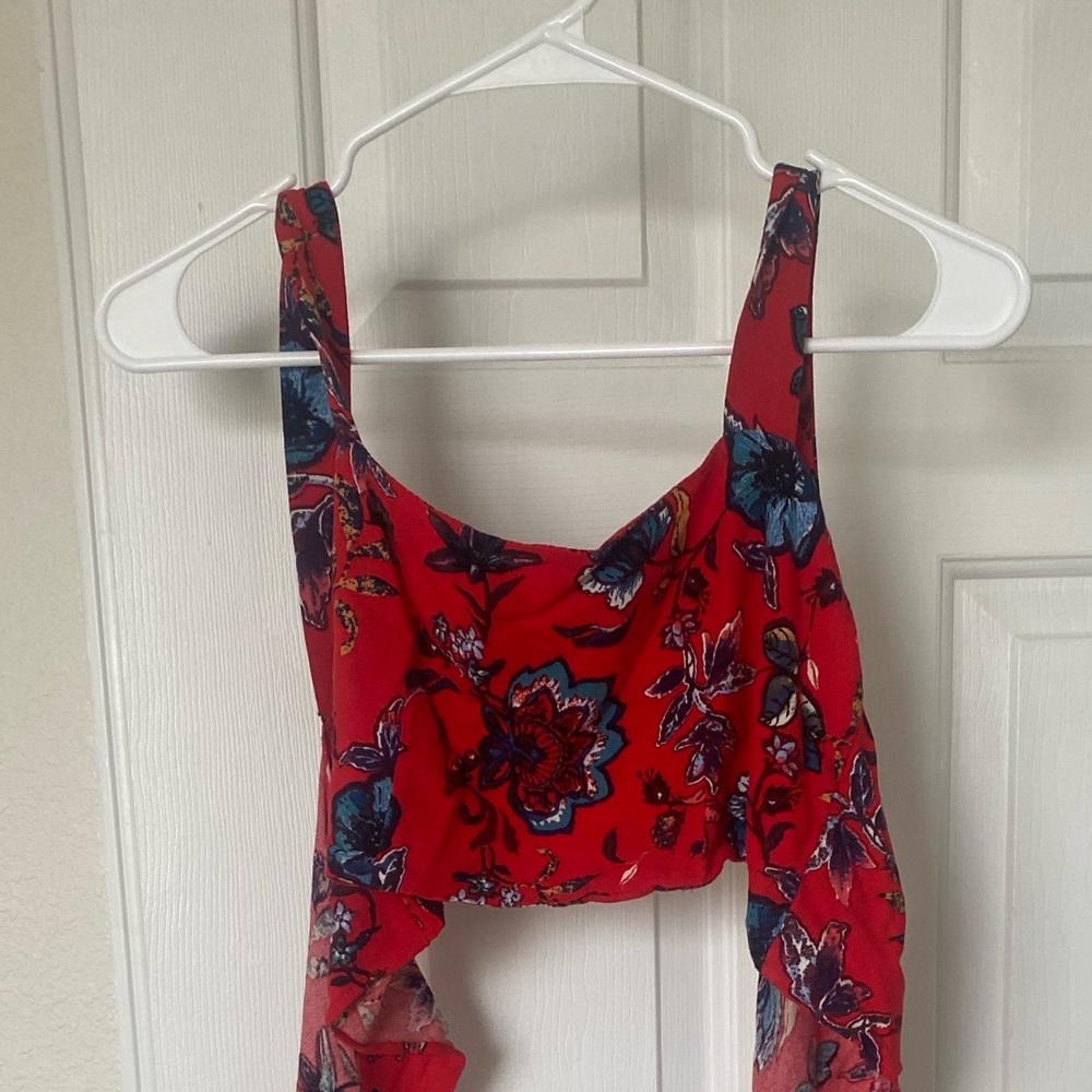 Floral crop top tie shirt